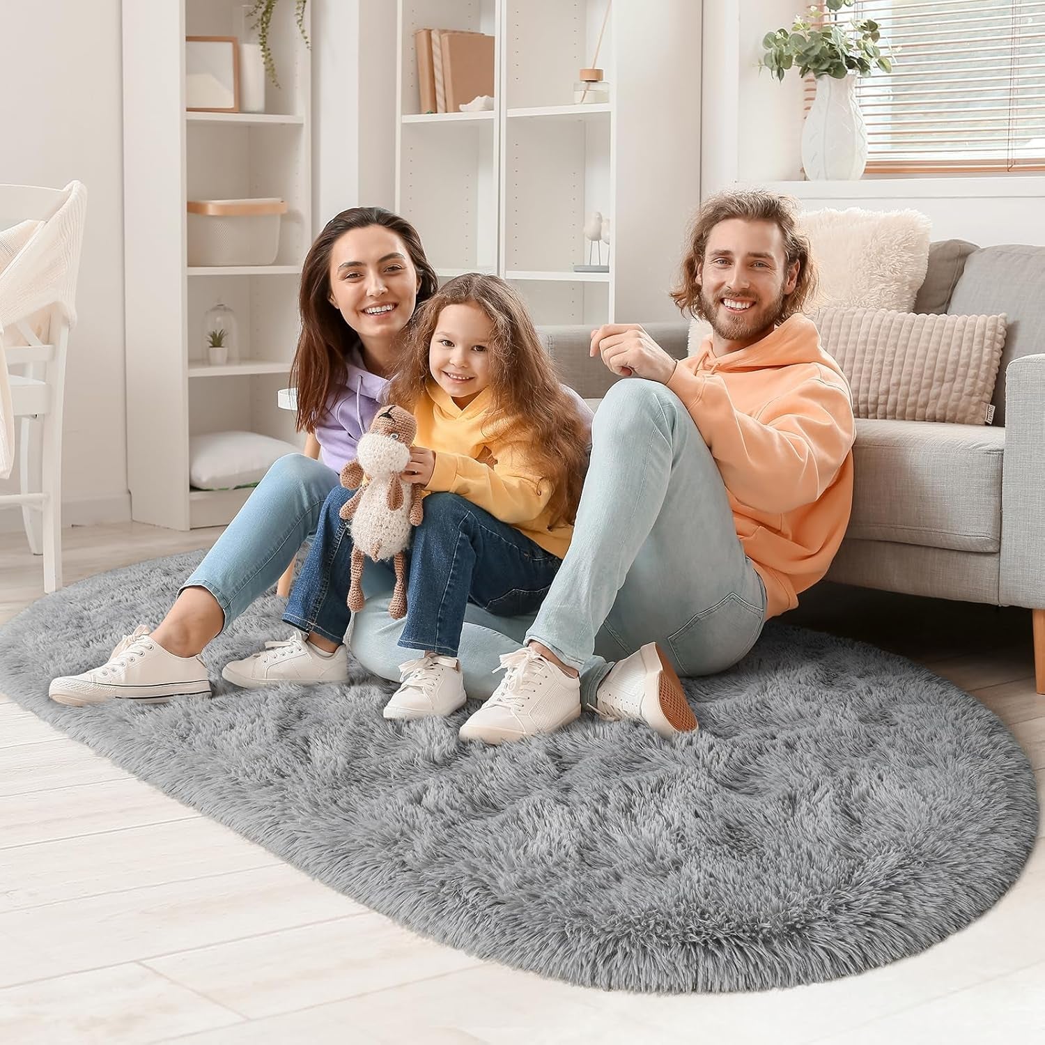 Fluffy Bedroom Rug 2.6' X 5.3', Shaggy Area Rug for Bedroom Bedside, Soft Oval Throw Rugs Carpet for Living Room Kids Girls Home Decor
