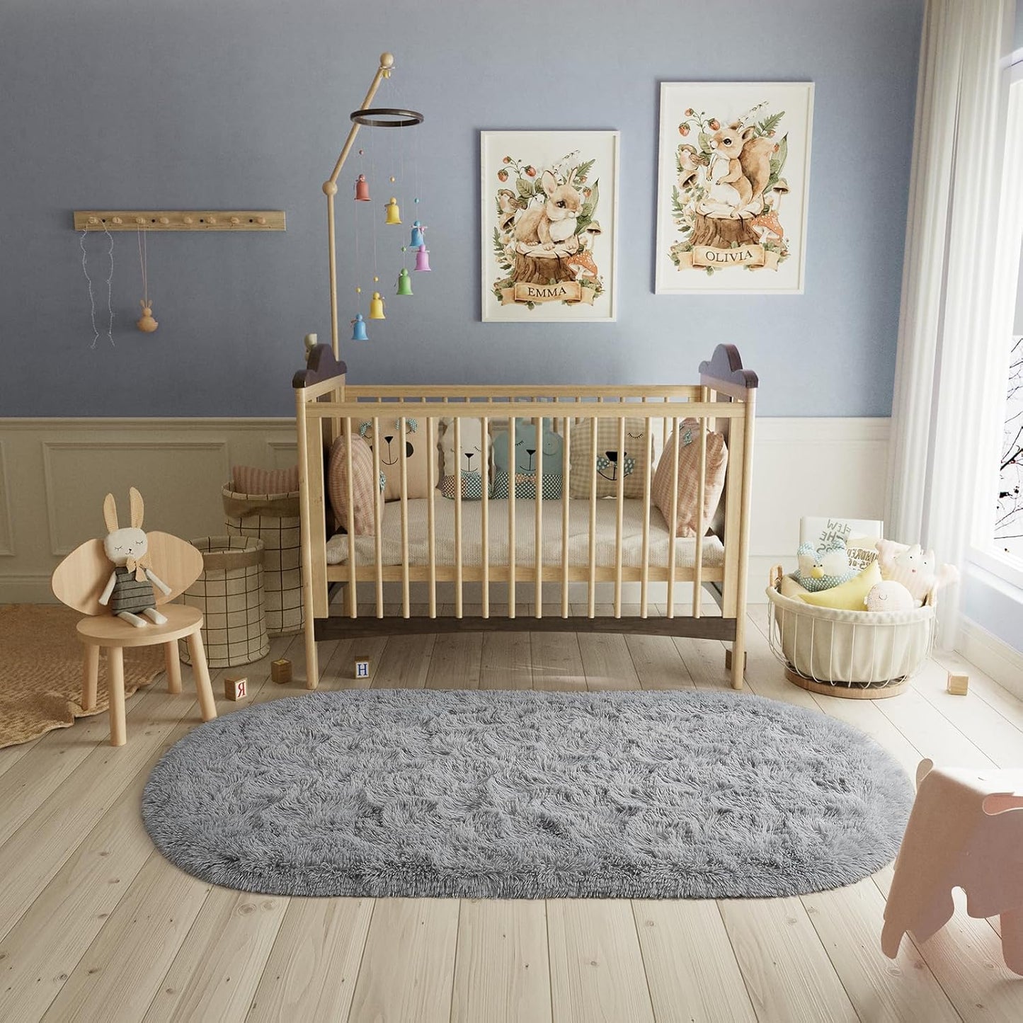 Fluffy Bedroom Rug 2.6' X 5.3', Shaggy Area Rug for Bedroom Bedside, Soft Oval Throw Rugs Carpet for Living Room Kids Girls Home Decor