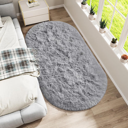Fluffy Bedroom Rug 2.6' X 5.3', Shaggy Area Rug for Bedroom Bedside, Soft Oval Throw Rugs Carpet for Living Room Kids Girls Home Decor